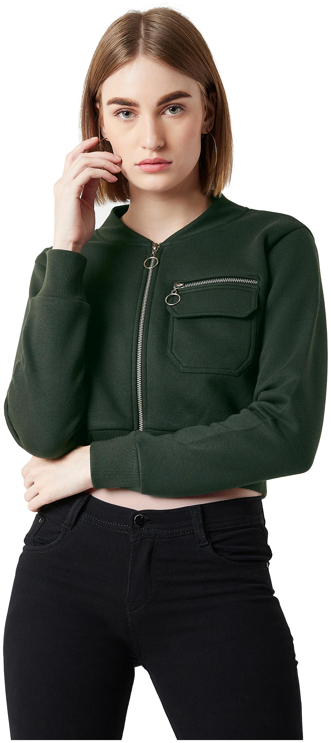 

Miss Chase Women Solid Bomber Jacket - Green