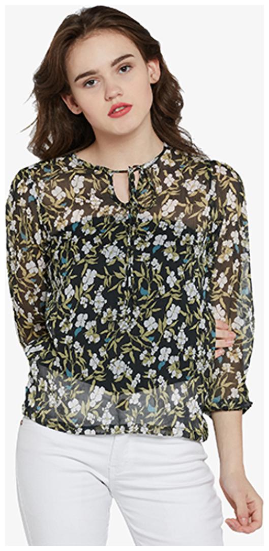 

Miss Chase Women s Multicoloured Round Neck Full Sleeve Tie-up Floral Top