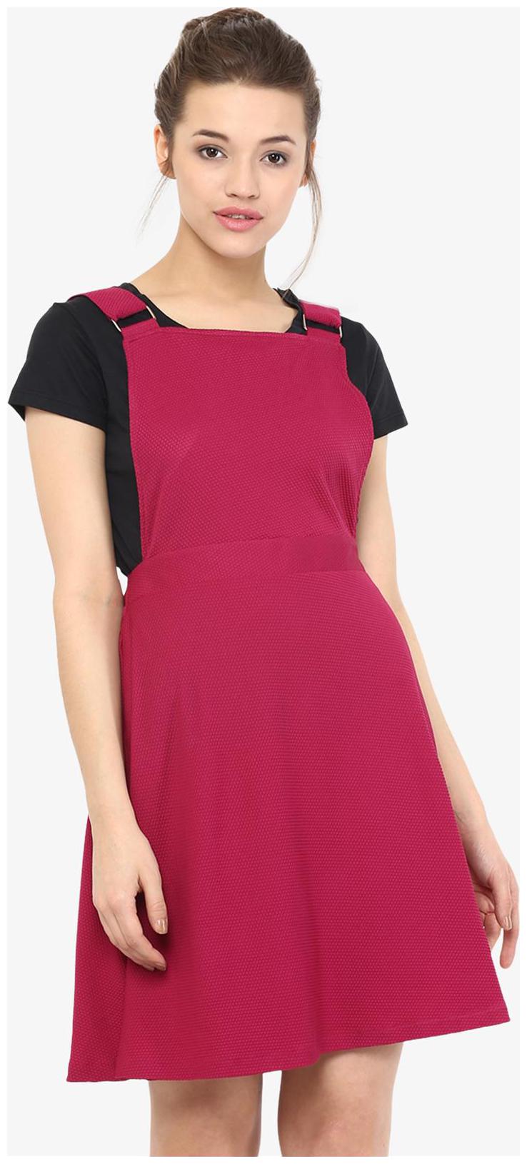 

Miss Chase Women s Dark Pink Square Neck Sleeveless Solid Dungaree Skater Dress