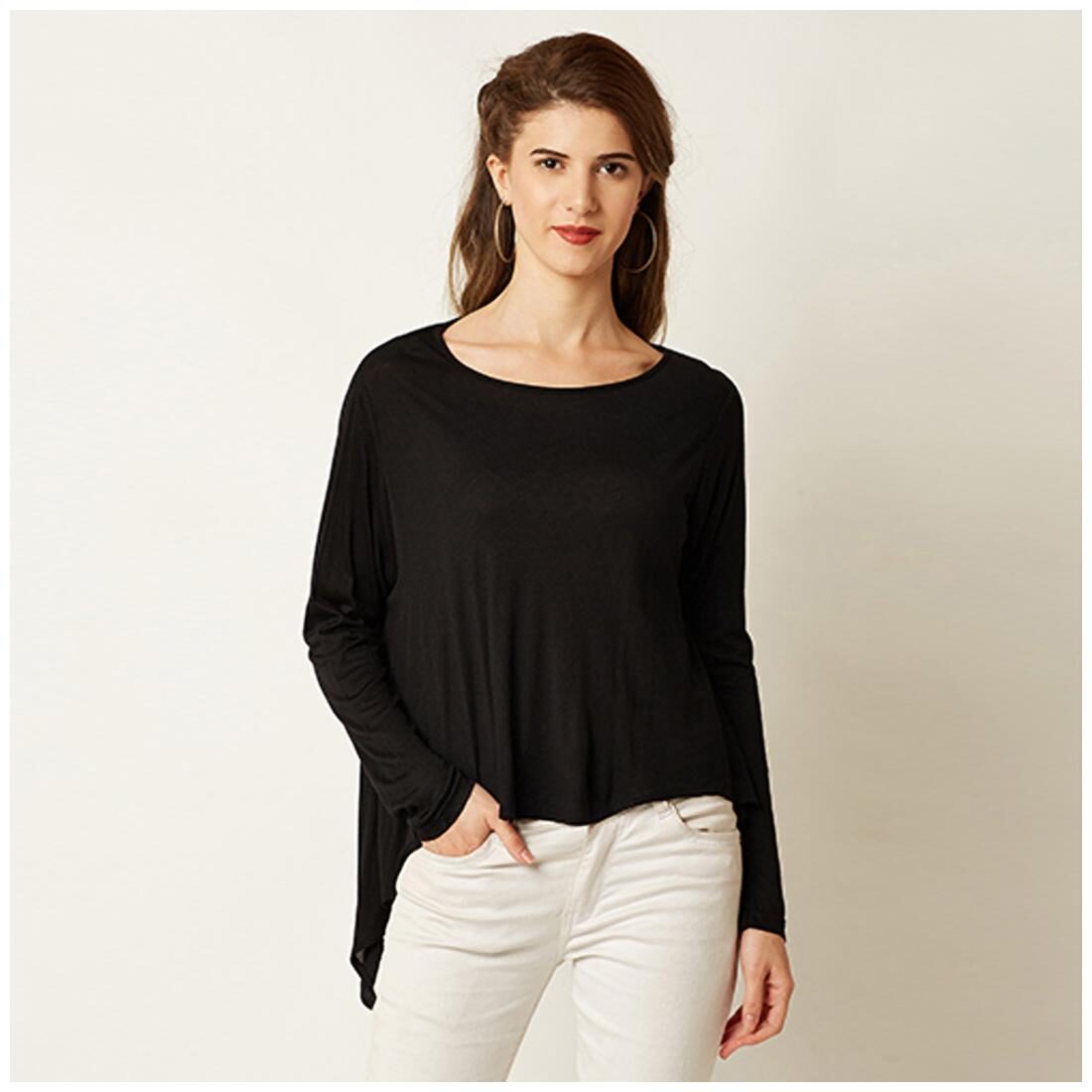 

Miss Chase Women s Black Boat Neck Full Sleeved Solid Flared Top