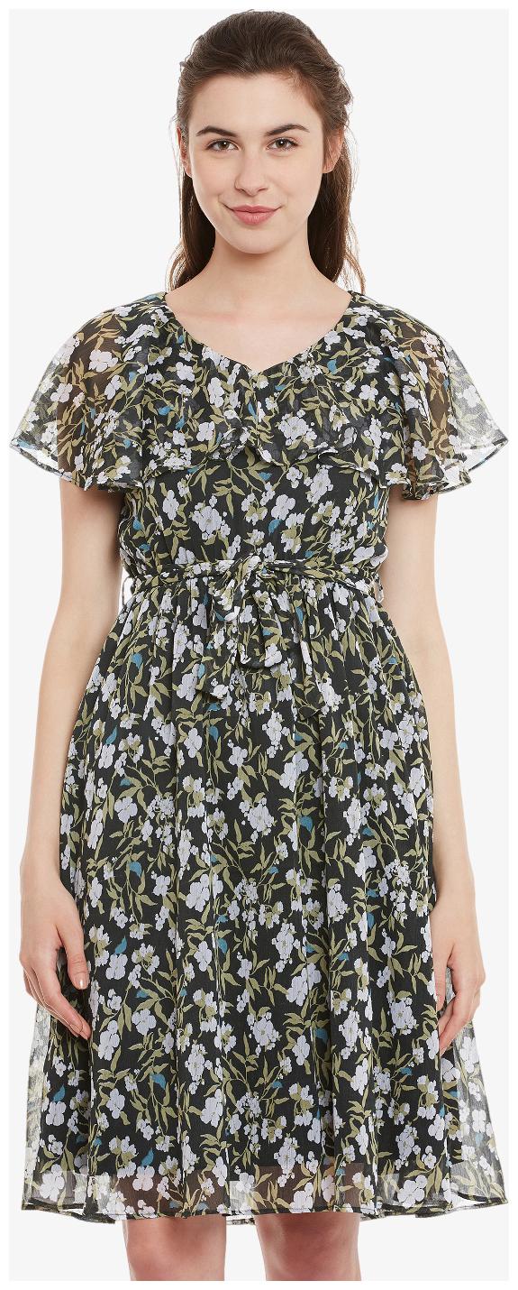 

Miss Chase Womens Multicolored V Neck Half Sleeves Slim Fit Printed Midi Dress