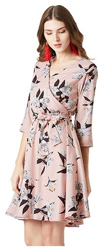 

Miss Chase Women Crepe Floral Wrap Dress Pink
