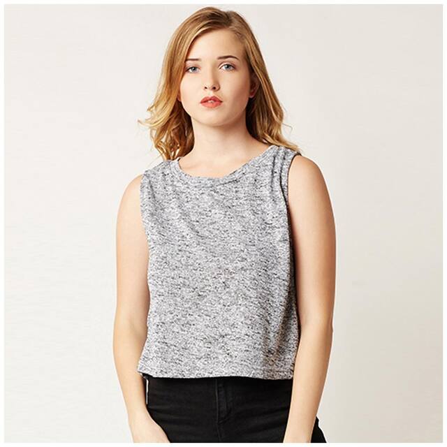 Miss Chase Women's Grey Round Neck Sleeveless Solid Crop Top