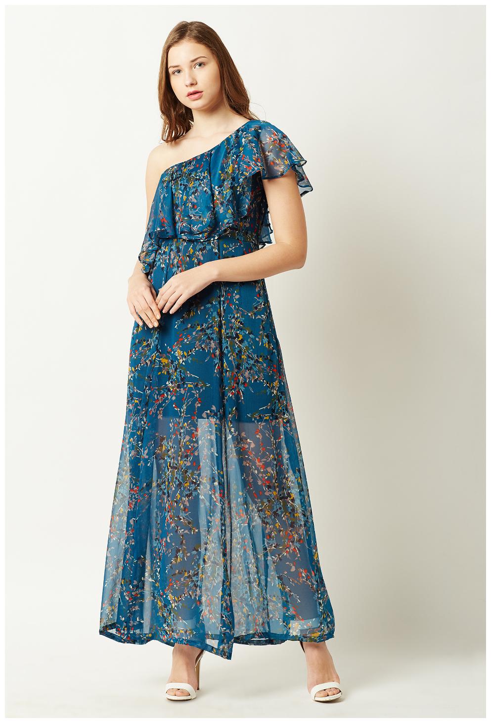 

Miss Chase Women s Multicolored One Shoulder Sleeveless Ruffled Frilled Gathered Layered Floral Maxi Dress