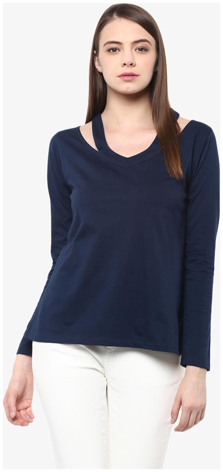 

Miss Chase Women s Blue V-Neck Full Sleeves Solid CutOut Top