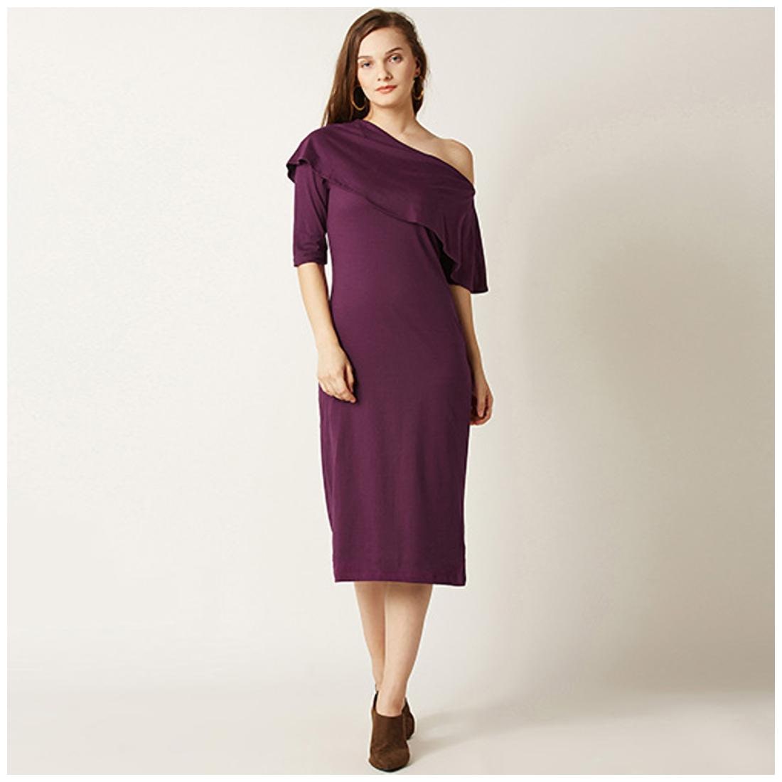

Miss Chase Women s Magenta One Shoulder 3 4 Sleeve Solid Layered Midi Dress