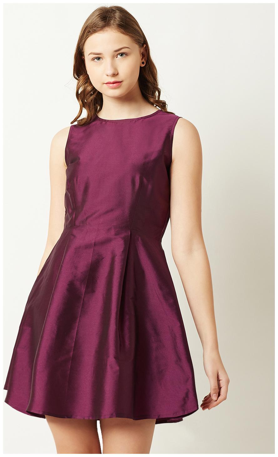 

Miss Chase Women s Wine Red Round Neck Sleeveless Solid Mini Skater Dress