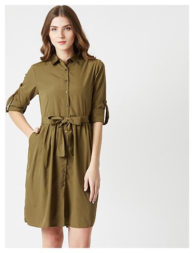 

Miss Chase Women Crepe Solid Shirt Dress Green