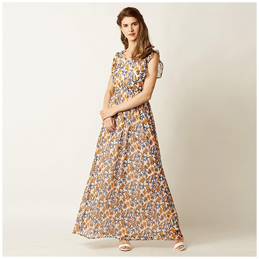 

Miss Chase Womens Multicolored V Neck Sleeveless Slim Fit Printed Maxi Dress