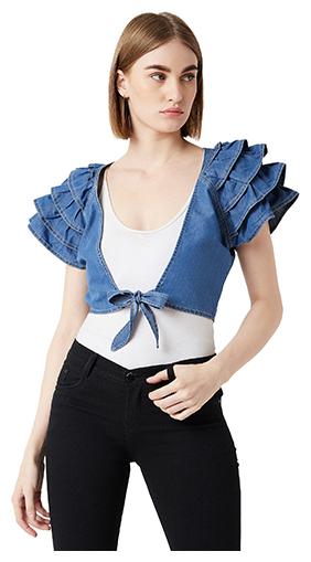 

Miss Chase Women Solid Bolero Jacket - Blue