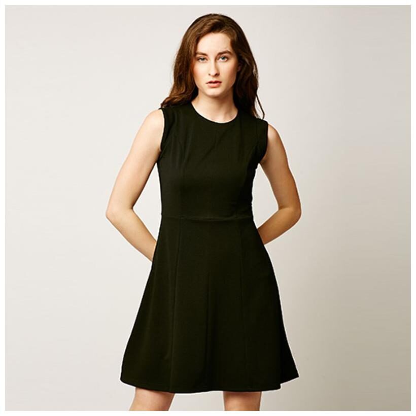 

Miss Chase Women s Black Round Neck Sleeveless Solid Textured Mini Skater Dress
