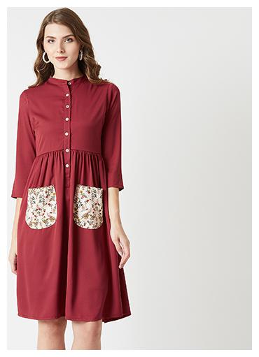 

Miss Chase Women Crepe Solid Shirt Dress Maroon