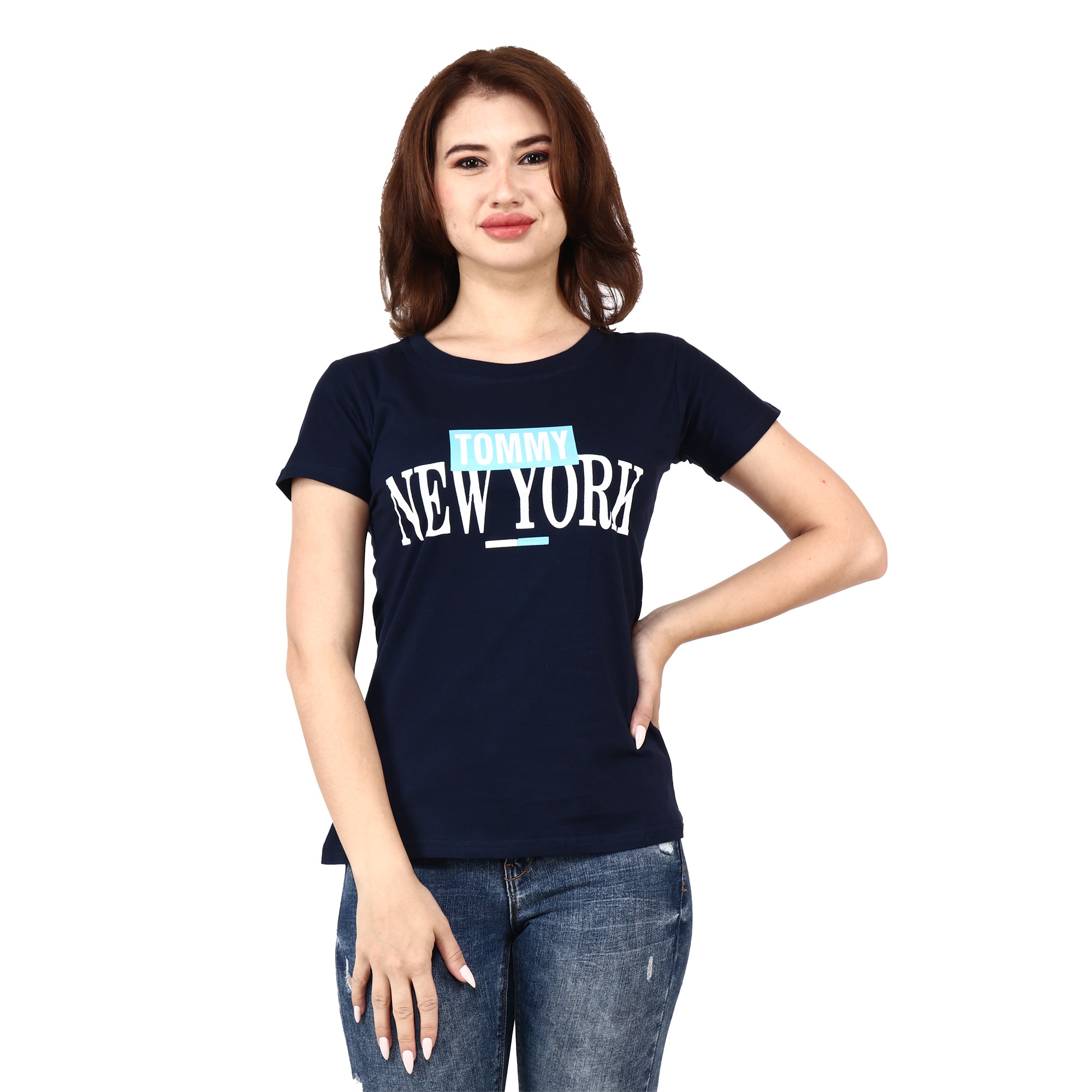 

Miss N World Cotton Round Neck Printed Tshirt for Womens (Navy Blue)