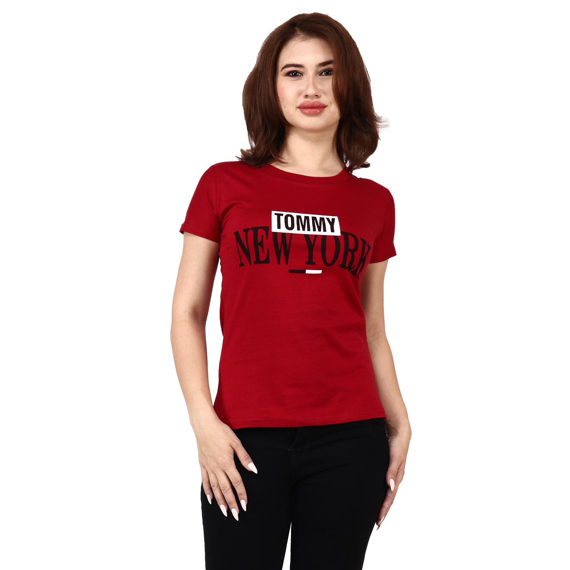 

Miss N World Women Maroon Regular fit Round neck Cotton T shirt