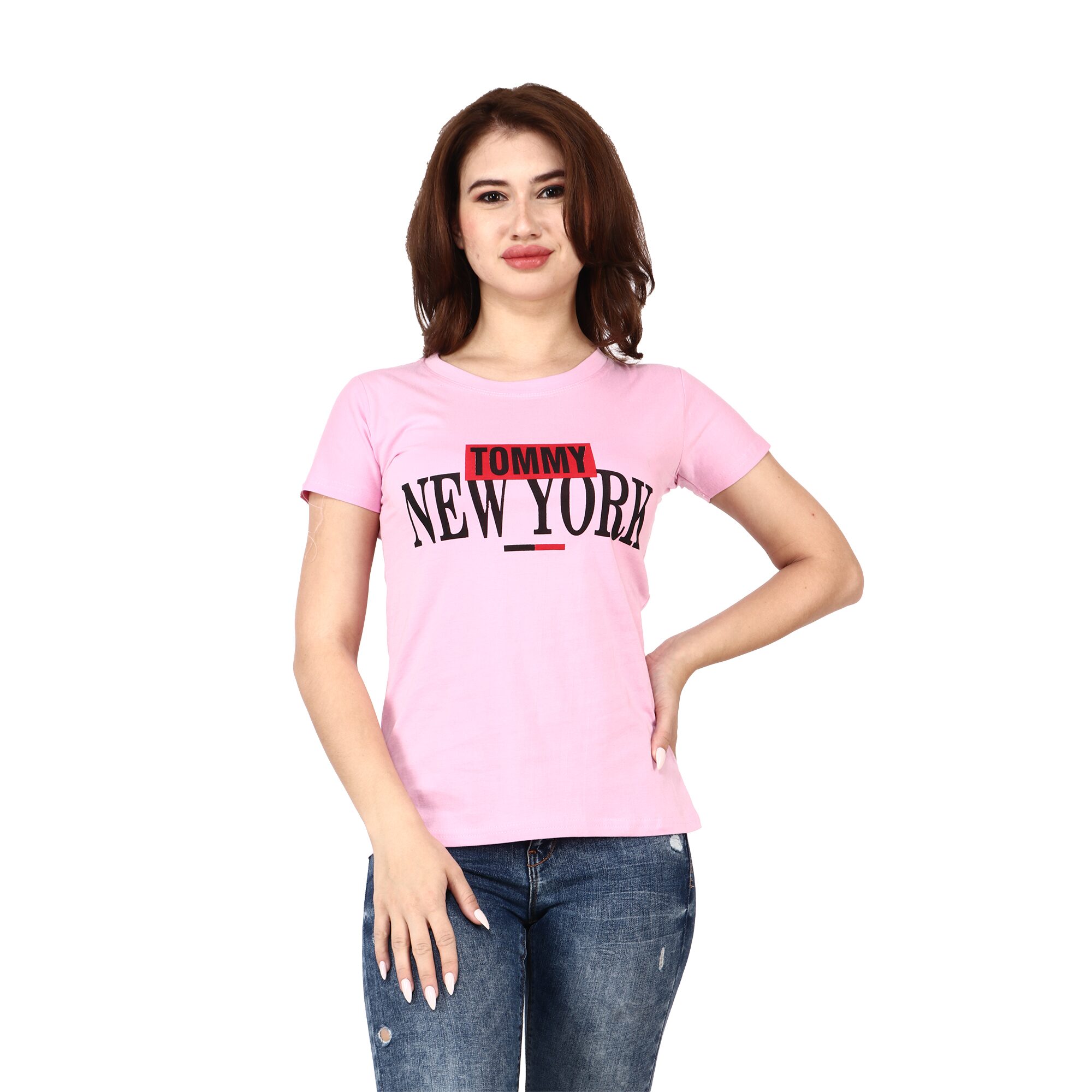 

Miss N World Women Pink Regular fit Round neck Cotton T shirt