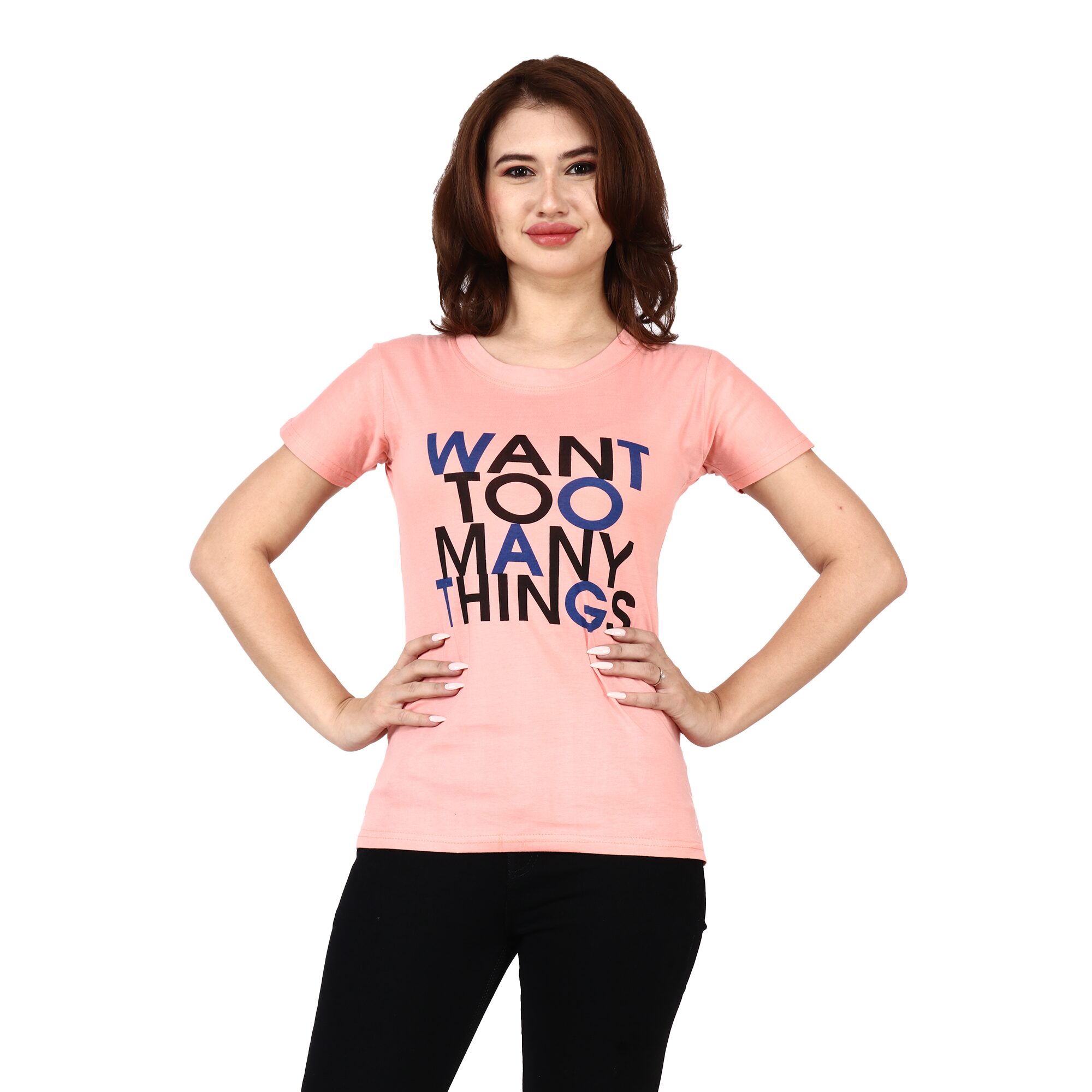 

Miss N World Women Peach Regular fit Round neck Cotton T shirt