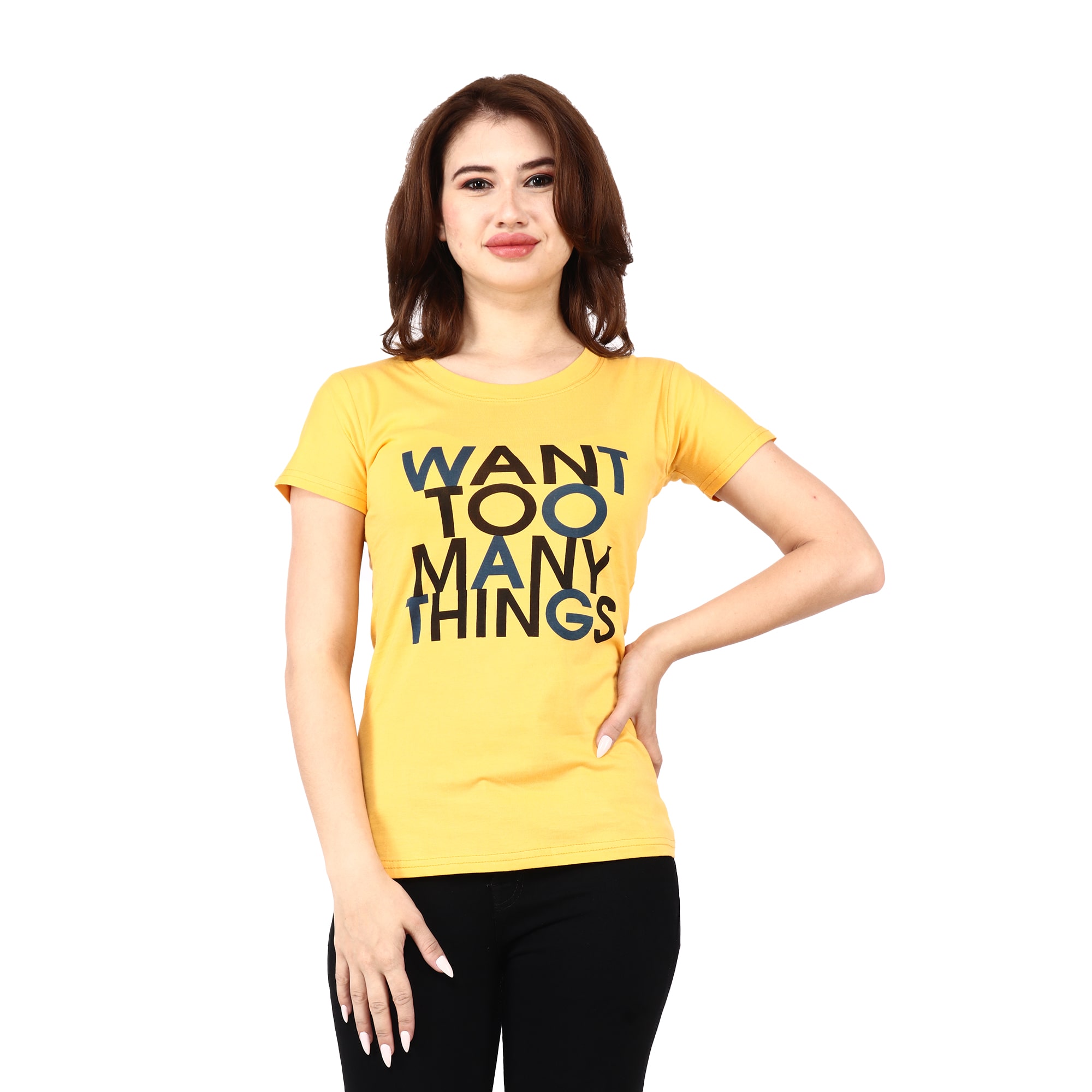 

Miss N World Women Yellow Regular fit Round neck Cotton T shirt