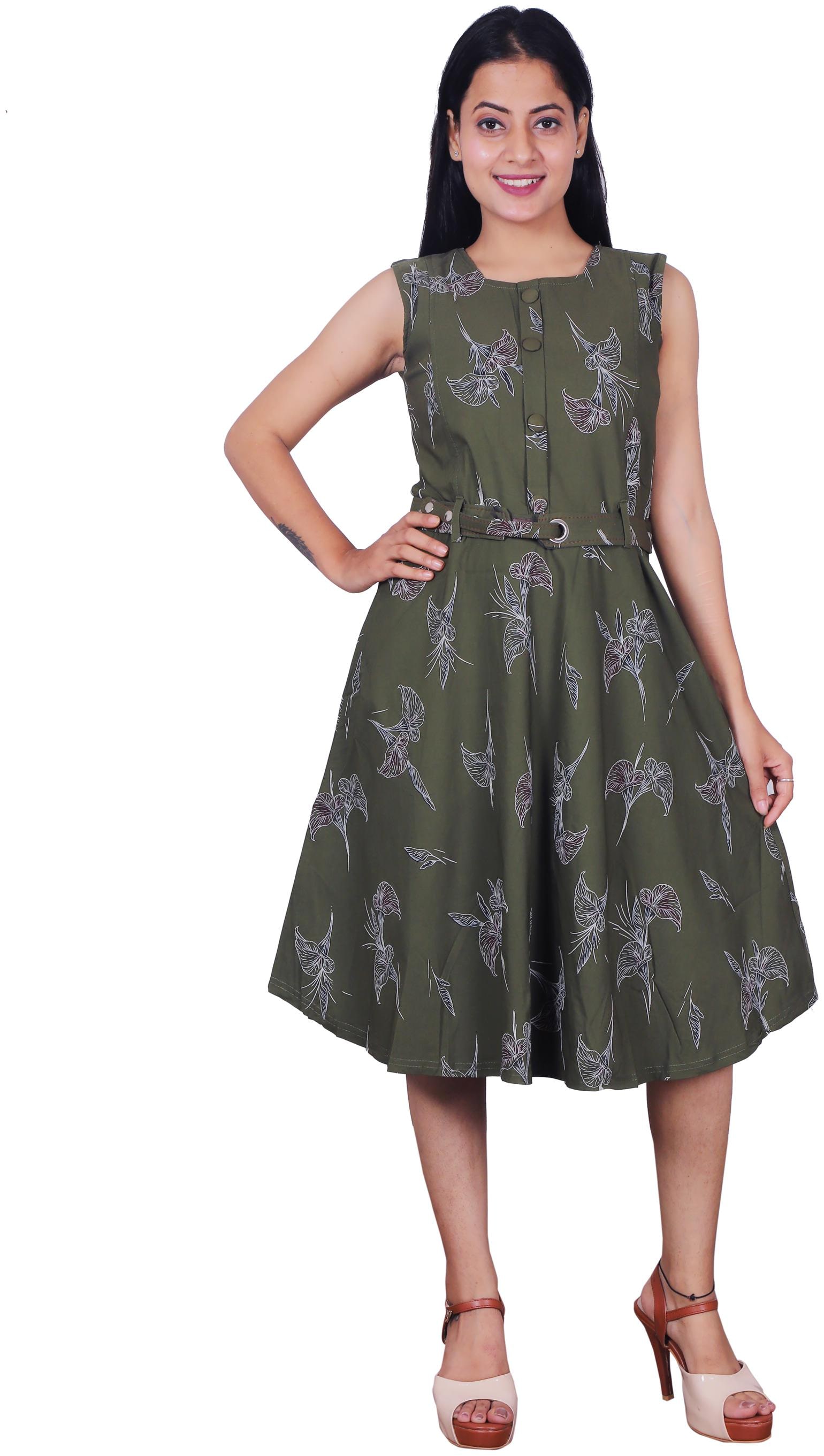 

Miss N World Green Floral Fit flare dress