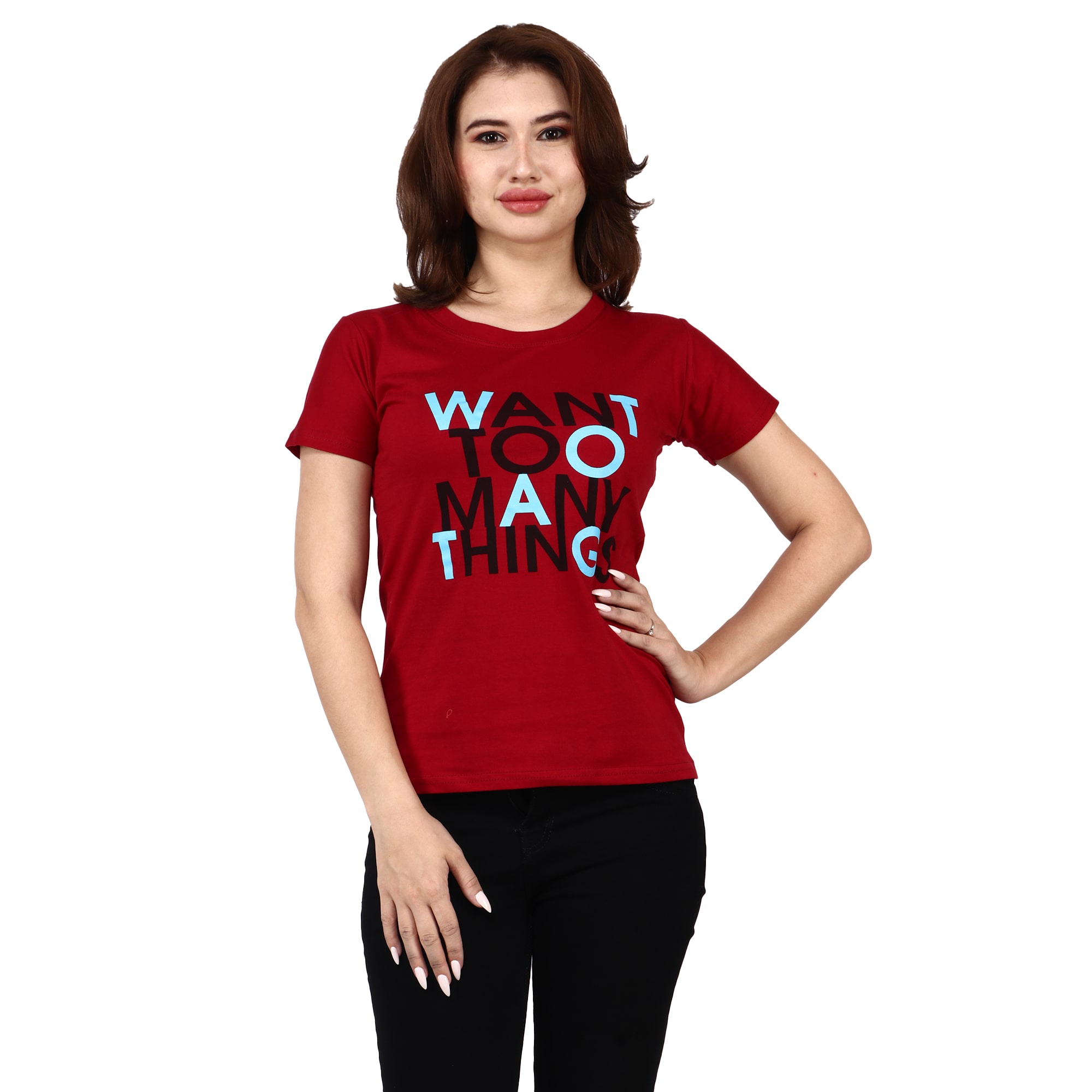 

Miss N World Women Maroon Regular fit Round neck Cotton T shirt
