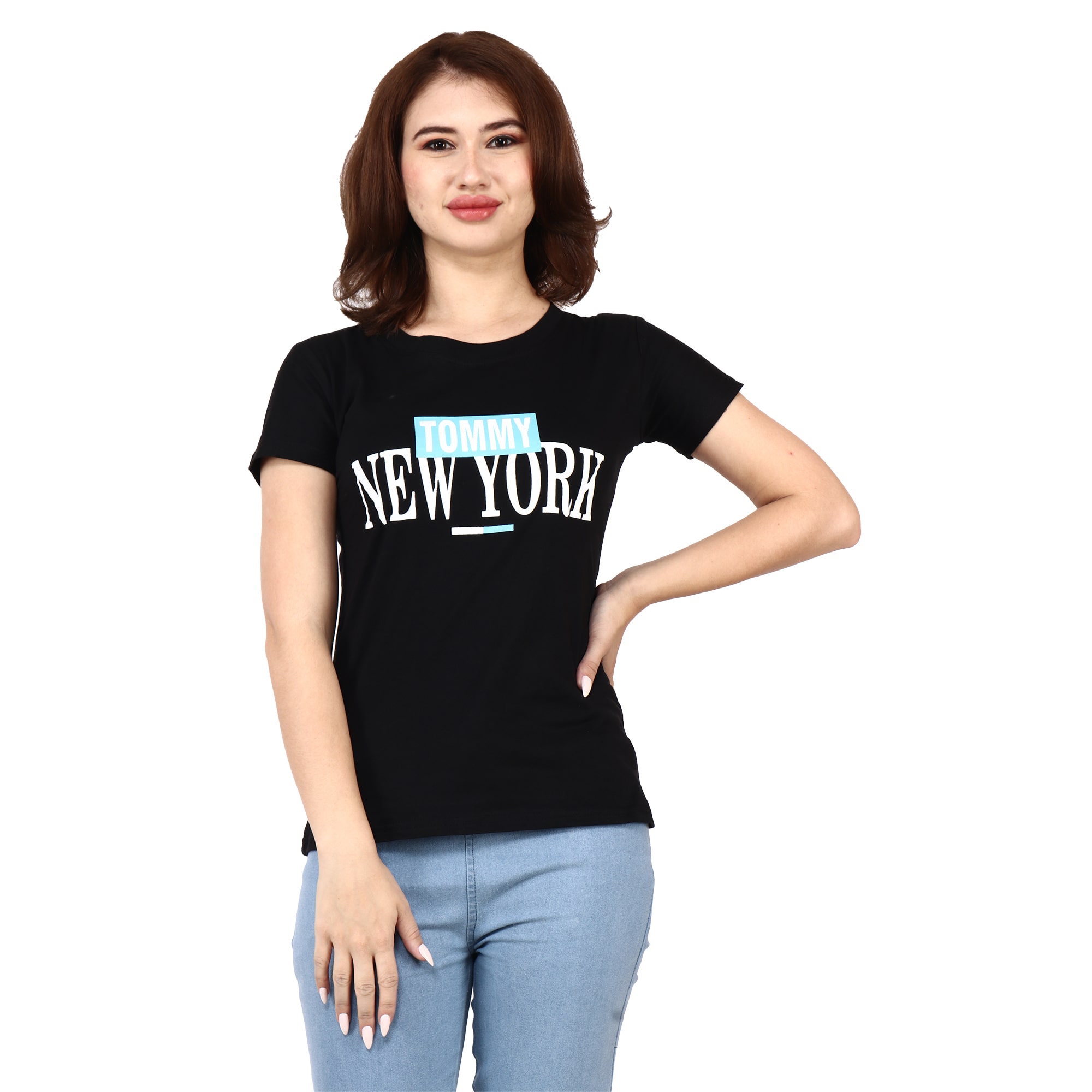 

Miss N World Women Black Regular fit Round neck Cotton T shirt