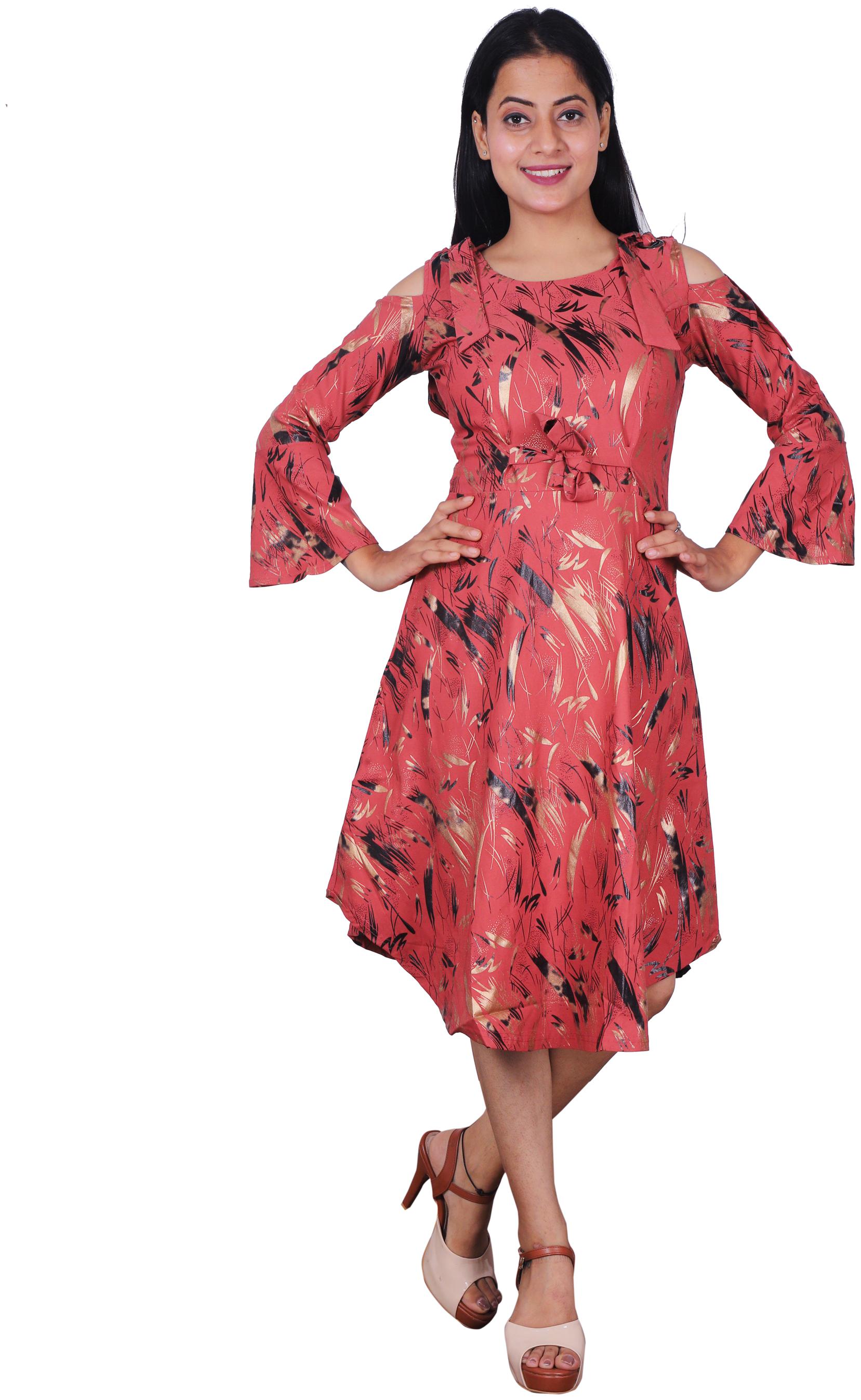 

Miss N World Pink Printed Fit flare dress