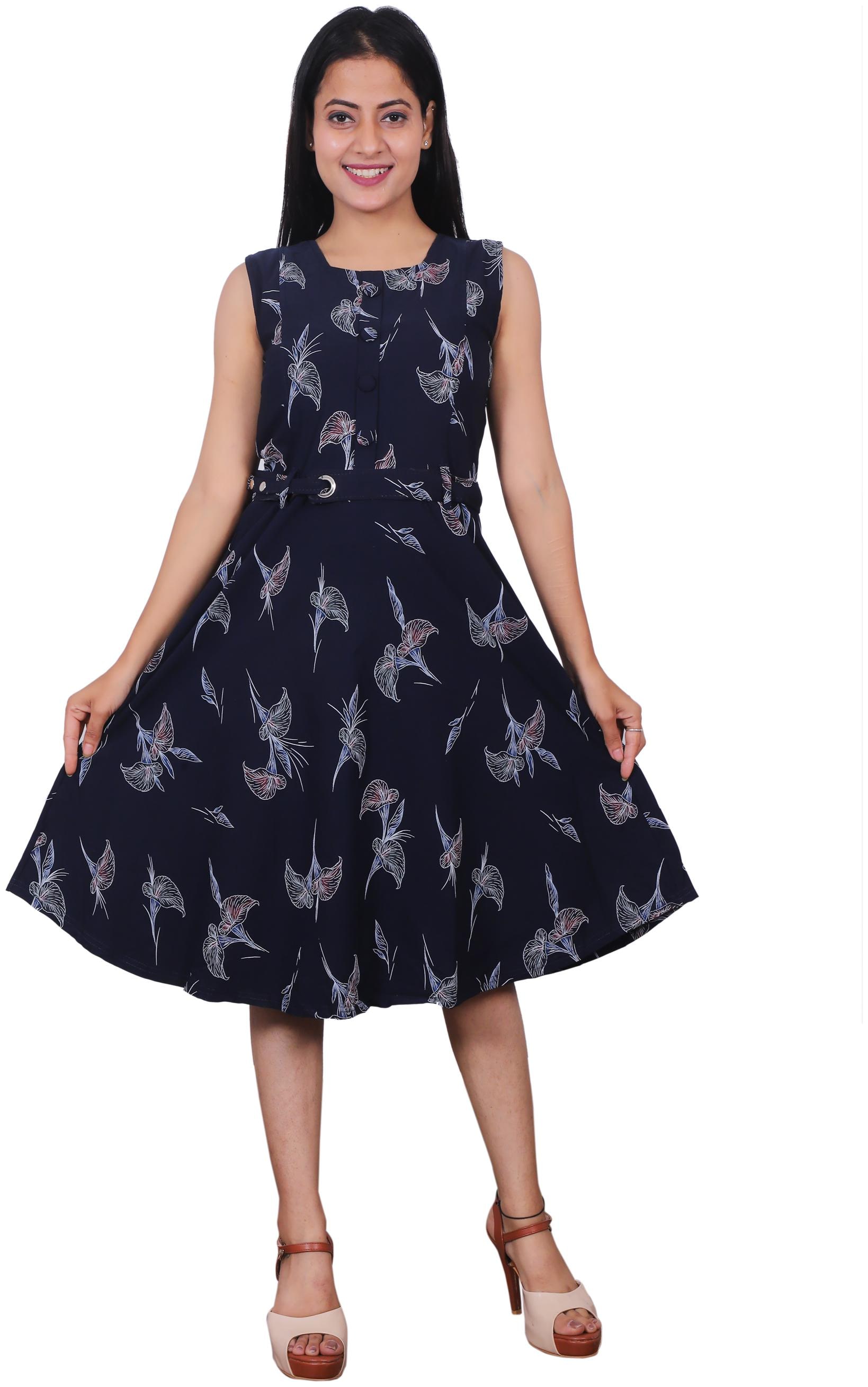 

Miss N World Women Blended Fit Flare Dress (Navy Blue)