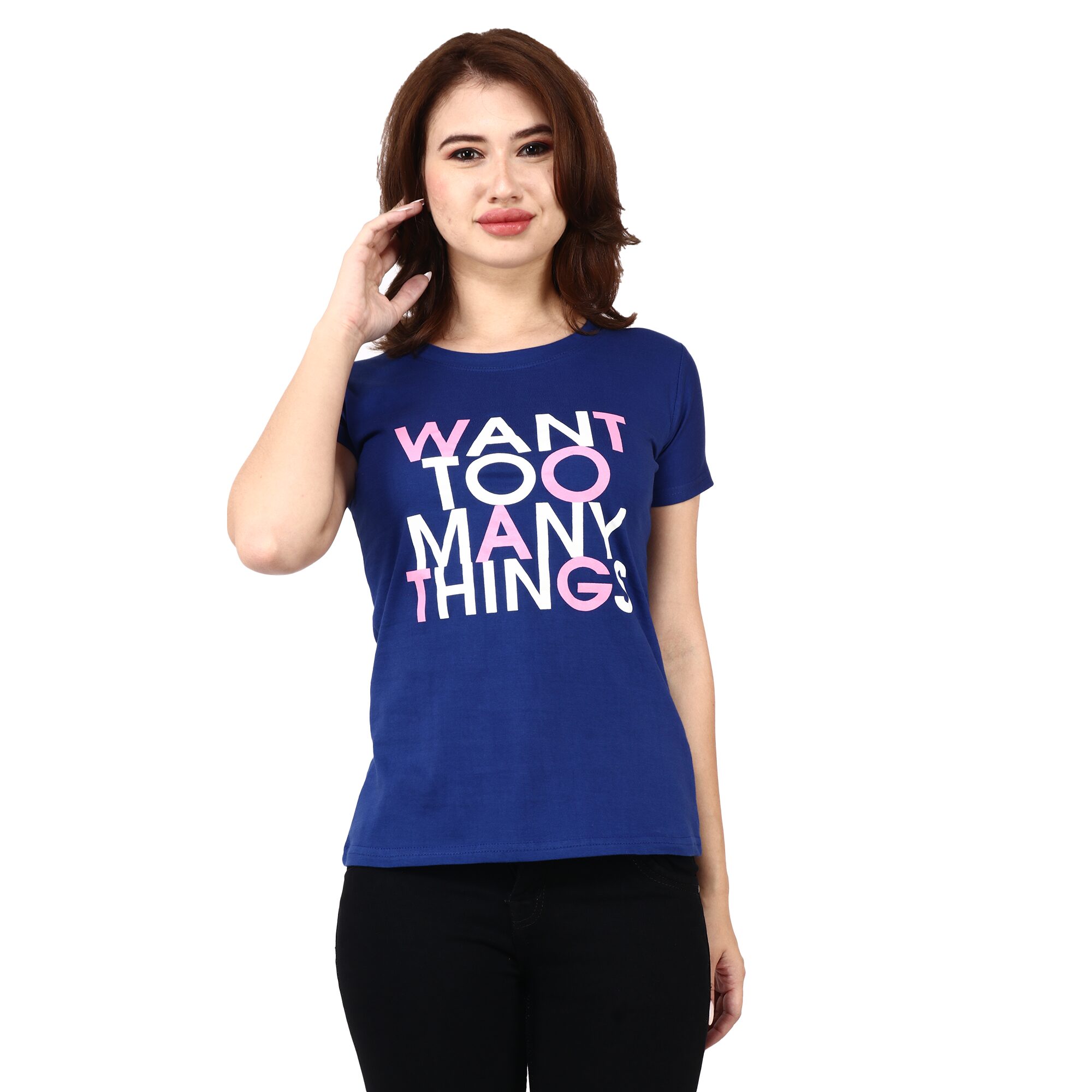 

Miss N World Women Blue Regular fit Round neck Cotton T shirt