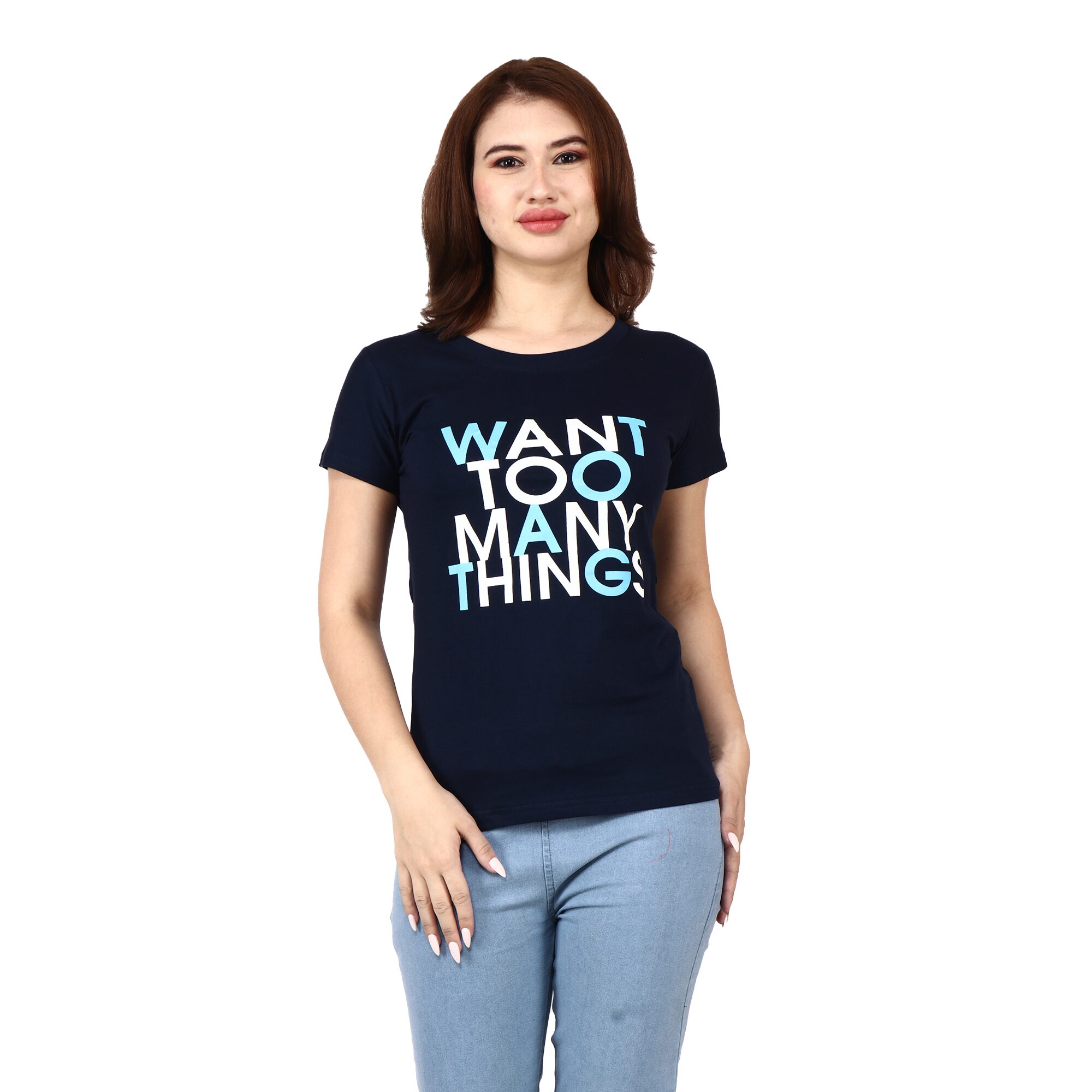 

Miss N World Printed Round Neck Tshirt for Womens (Navy Blue)