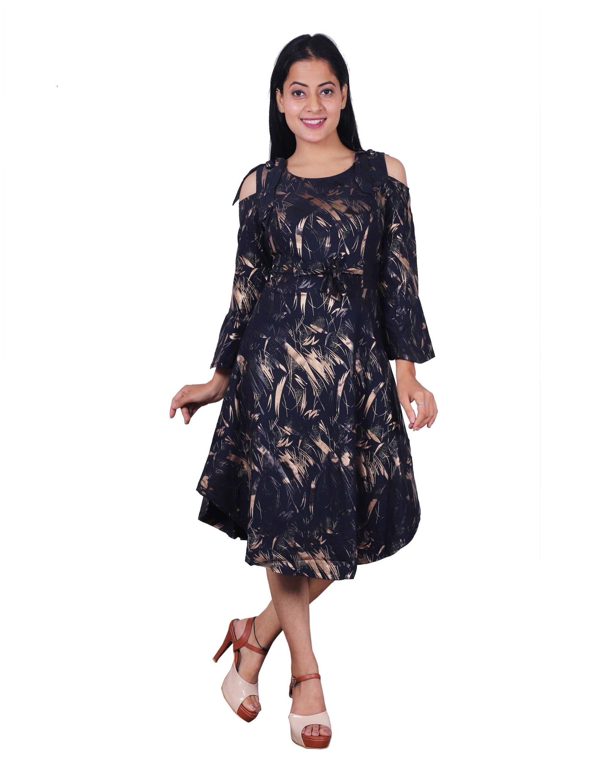 

Miss N World Women Blended Fit Flare Dress (Navy Blue)