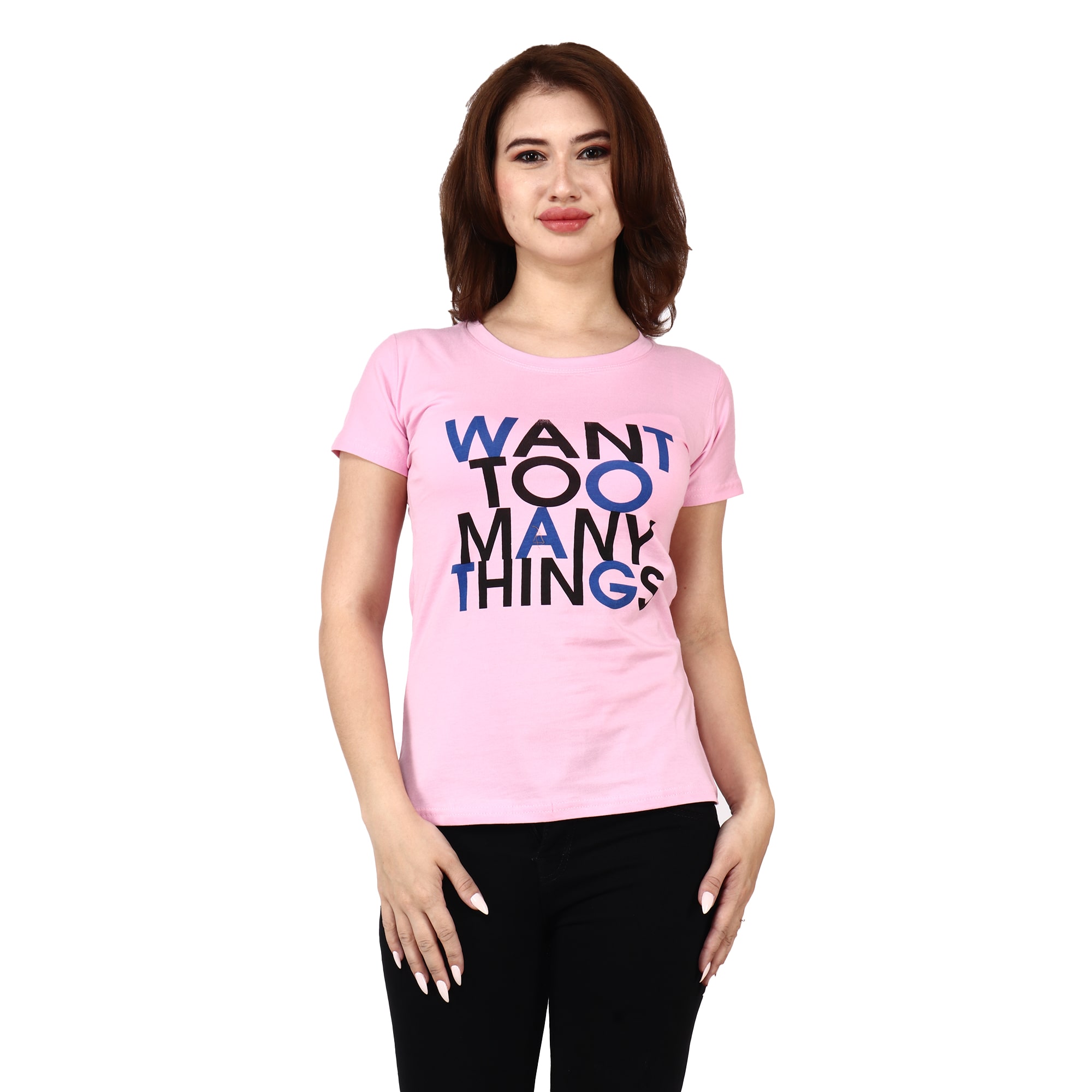 

Miss N World Women Pink Regular fit Round neck Cotton T shirt