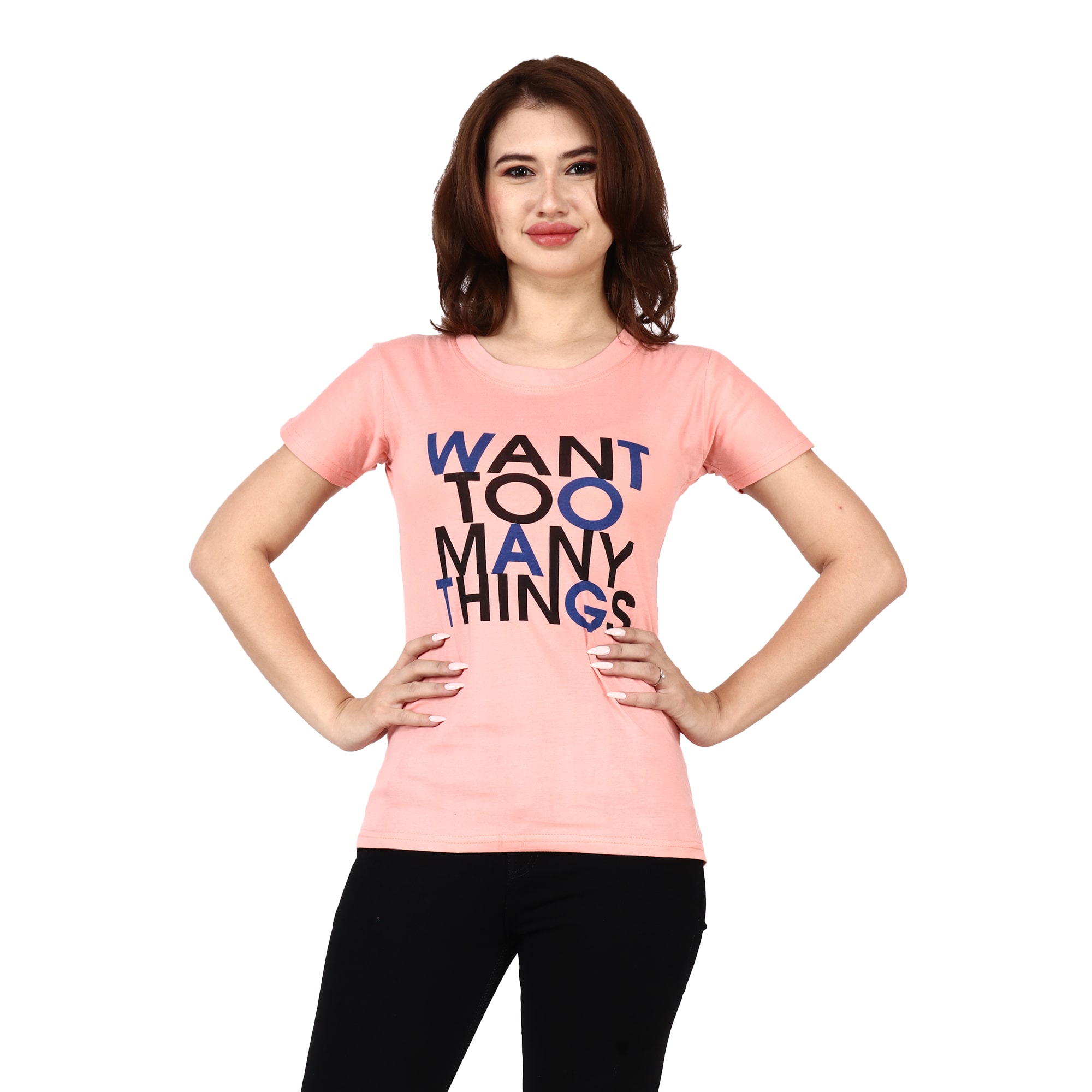 

Miss N World Women Peach Regular fit Round neck Cotton T shirt