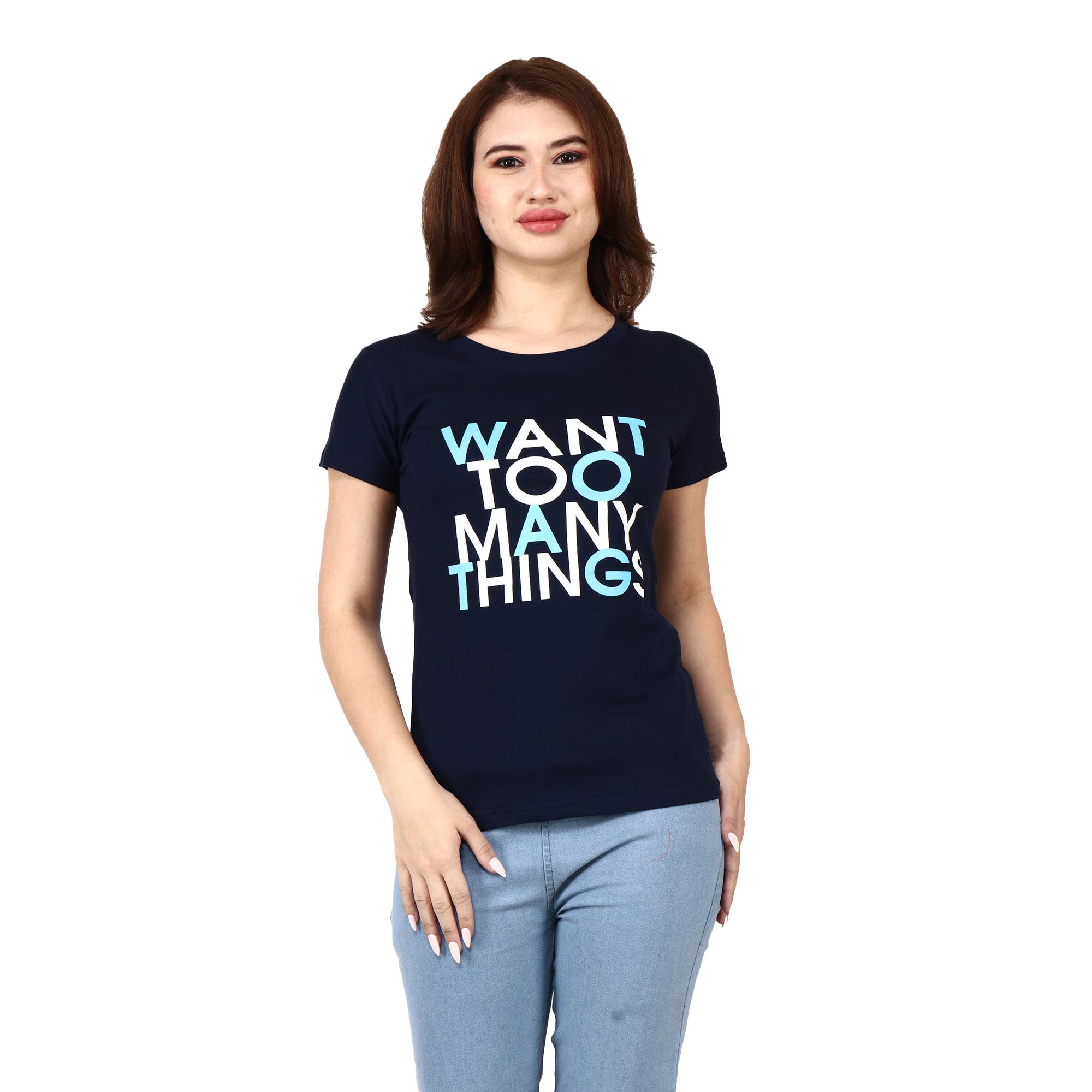 

Miss N World Cotton Round Neck Printed Tshirt for Womens (Navy Blue)