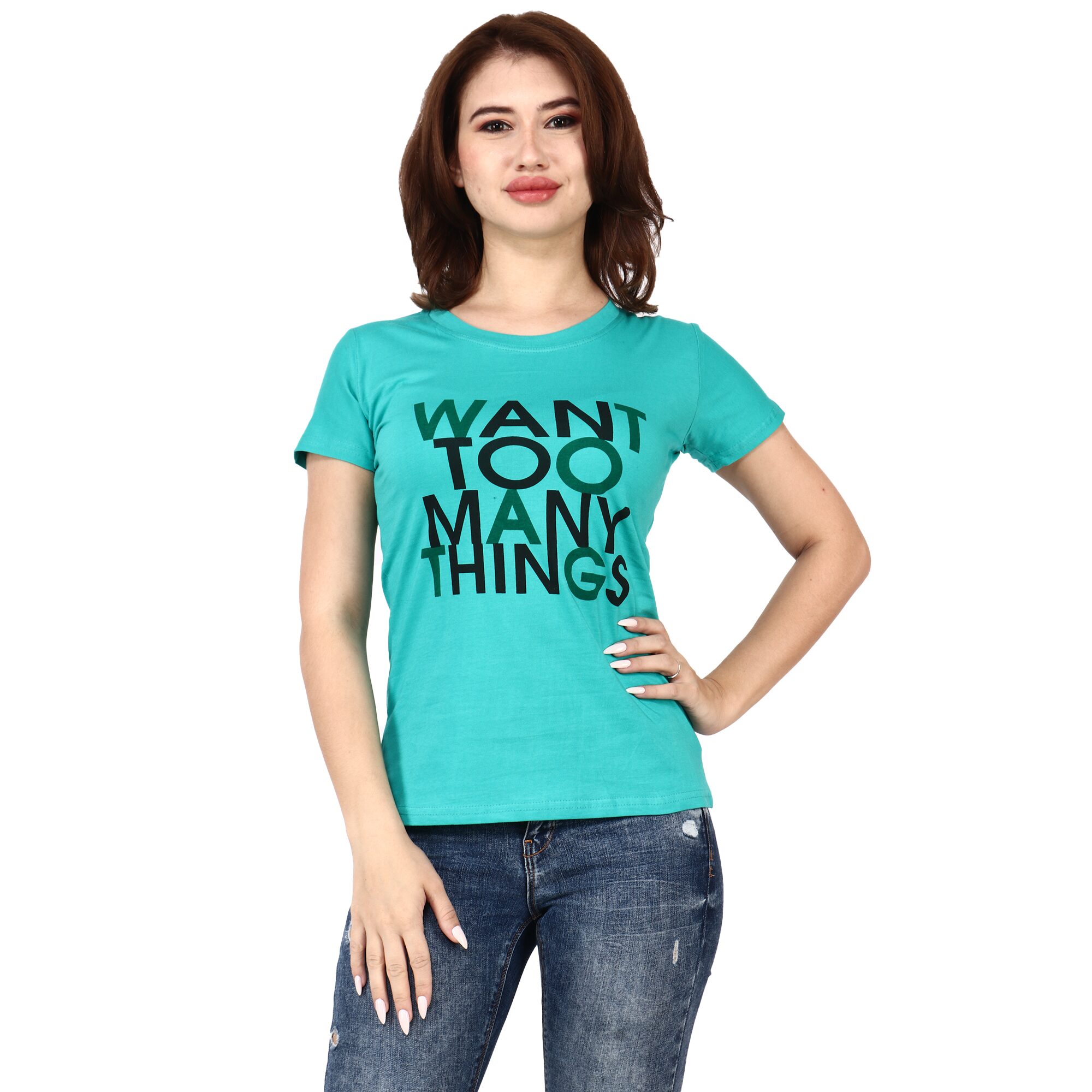 

Miss N World Women Green Regular fit Round neck Cotton T shirt
