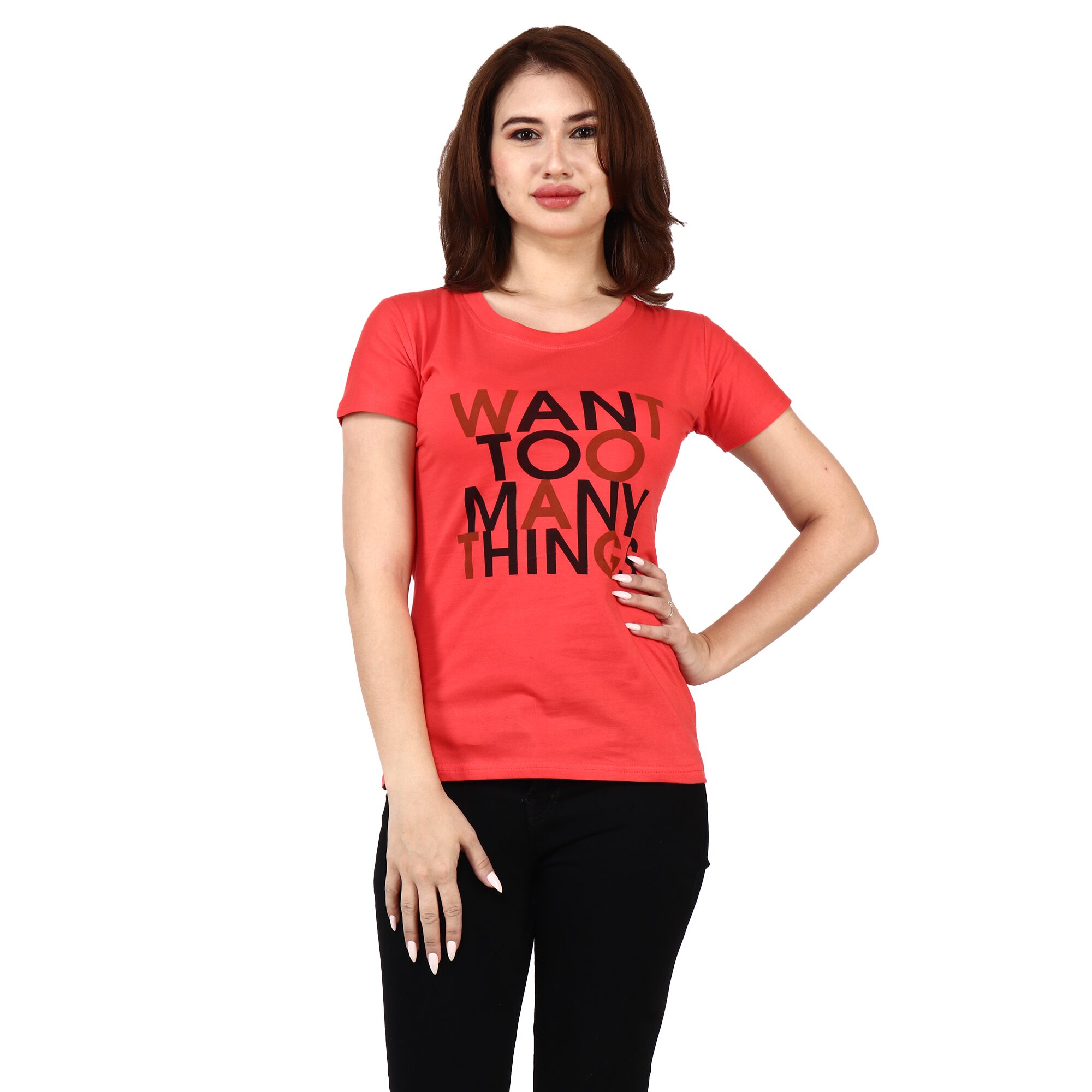 

Miss N World Women Pink Regular fit Round neck Cotton T shirt