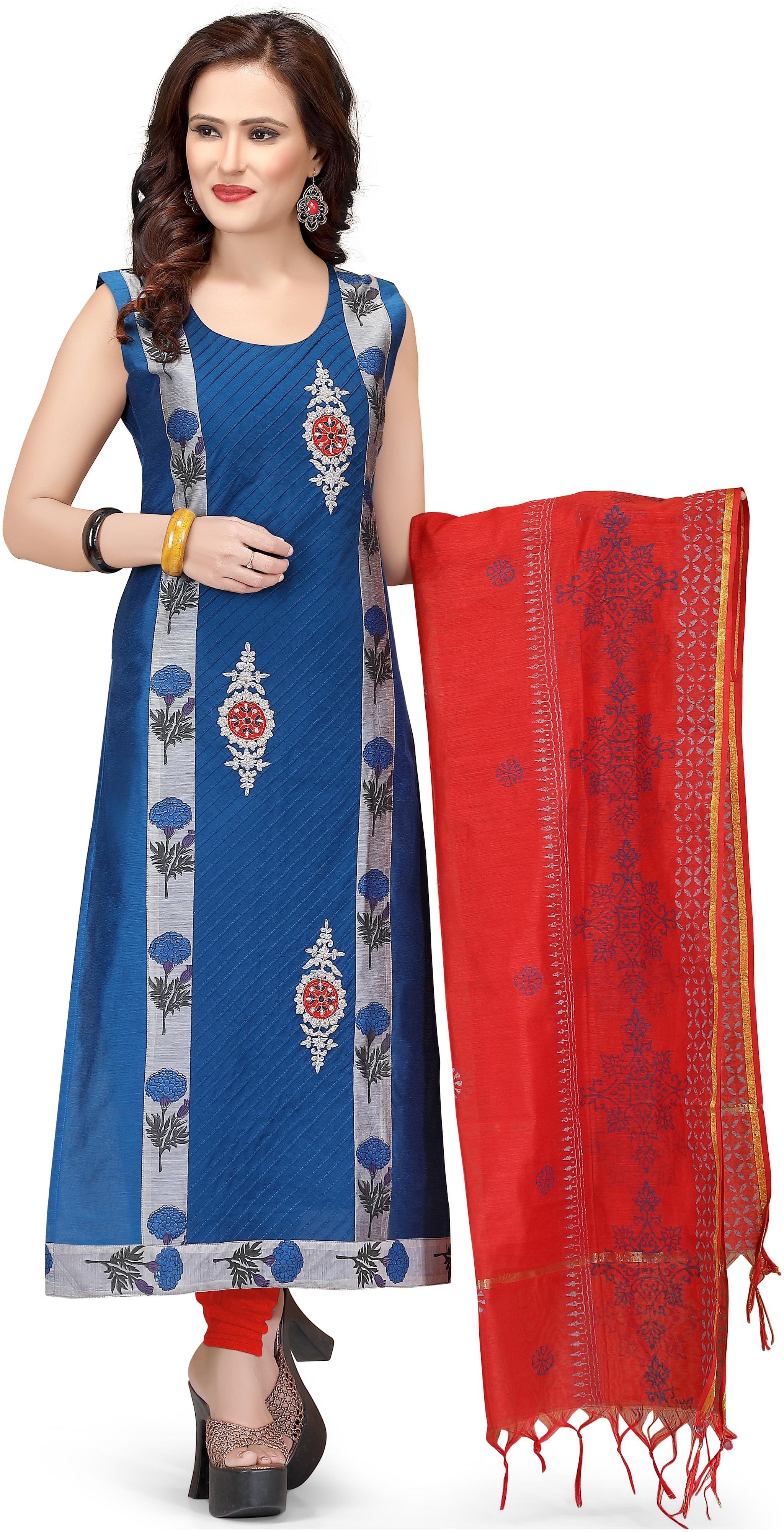 

South India Shopping Mall Women Blue Floral Straight Kurti