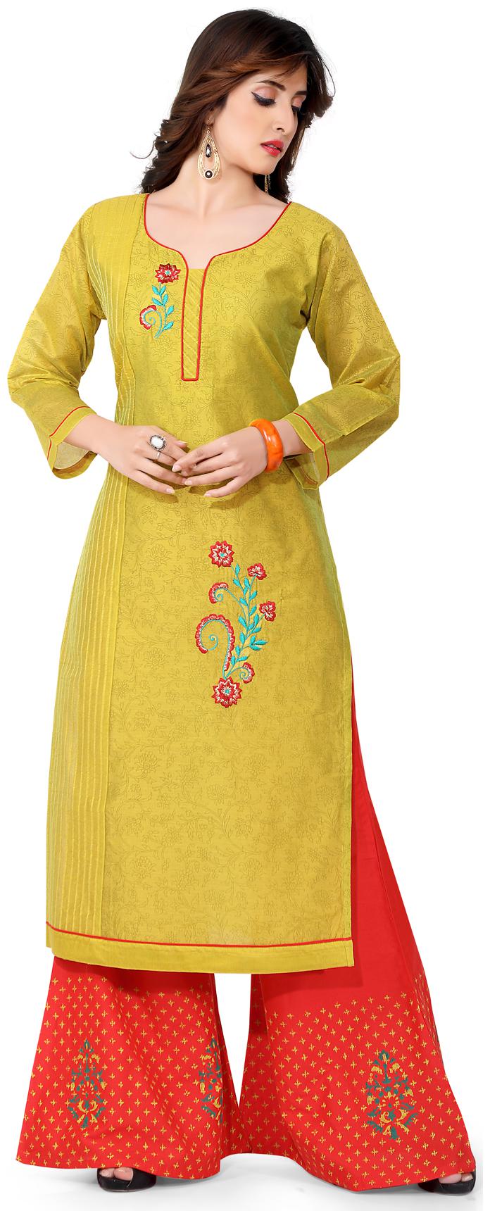 

Miss South Lime green Embroidered Chanderi Women Plazzo set