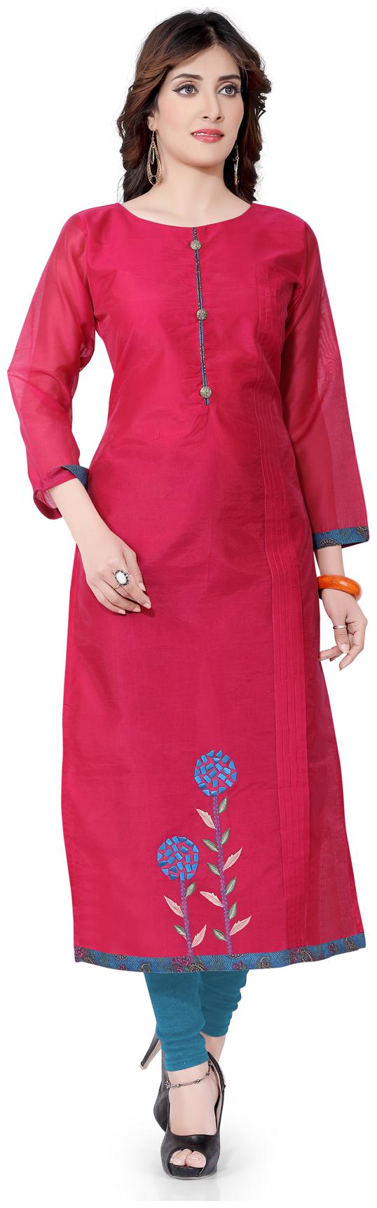 

South India Shopping Mall Women Pink Embroidered Straight Kurti