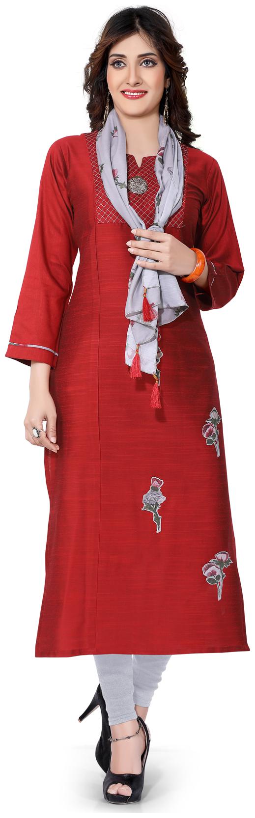 

South India Shopping Mall Women Maroon Floral Straight Kurti