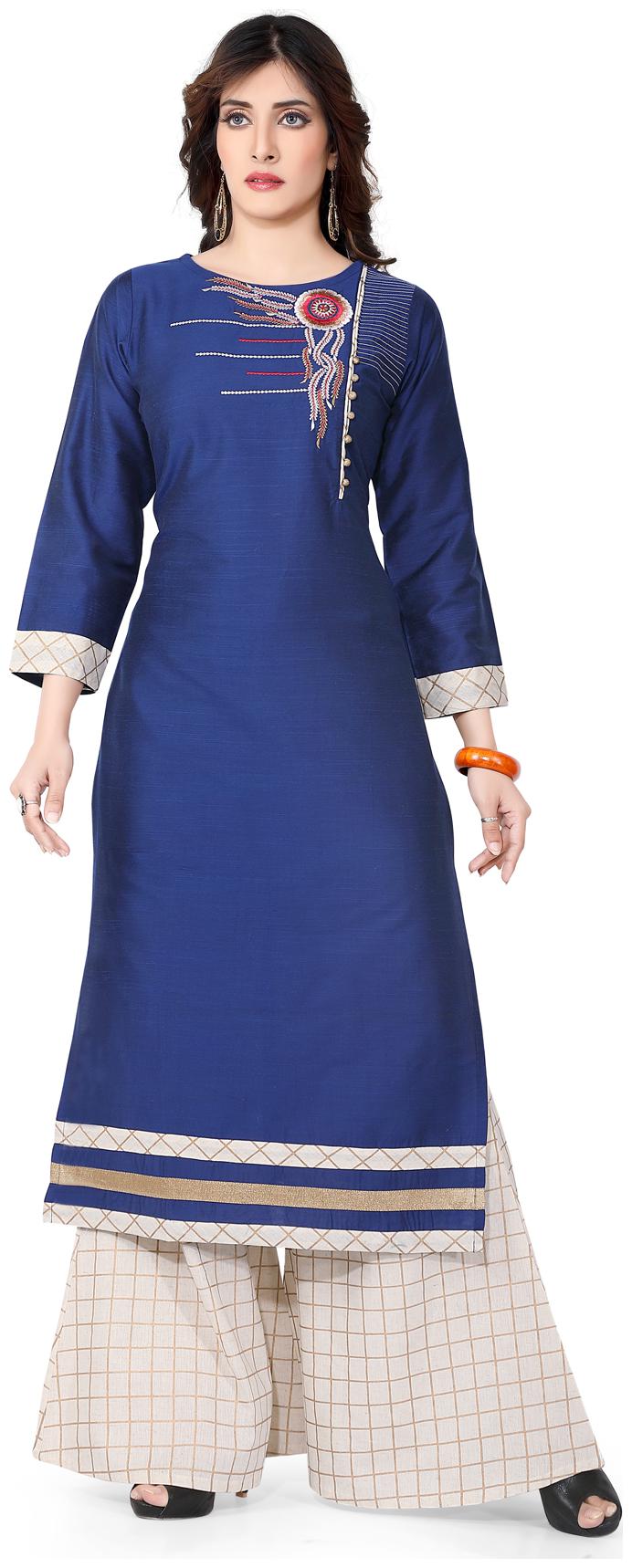 

Miss South Navy blue Embroidered Raw silk Women Plazzo set
