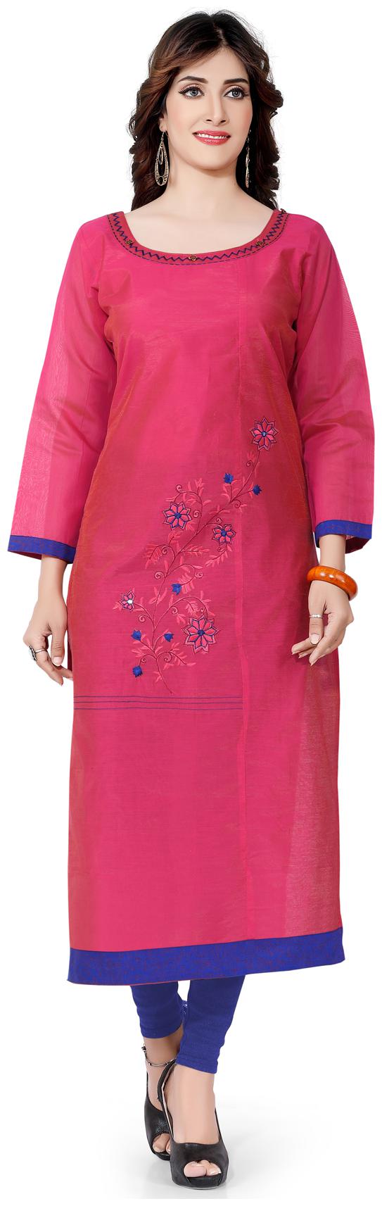

South India Shopping Mall Women Pink Embroidered Straight Kurti