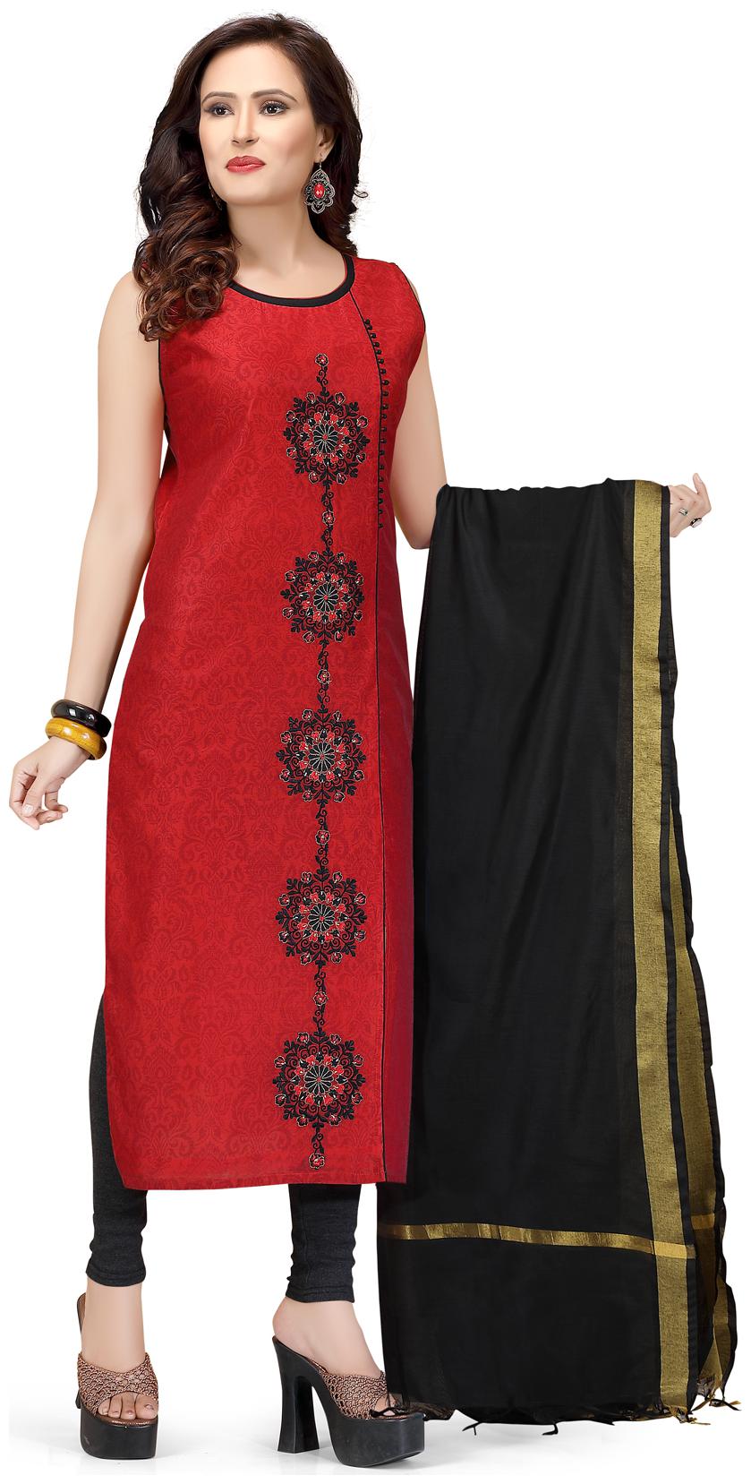 

South India Shopping Mall Women Red Floral Straight Kurta