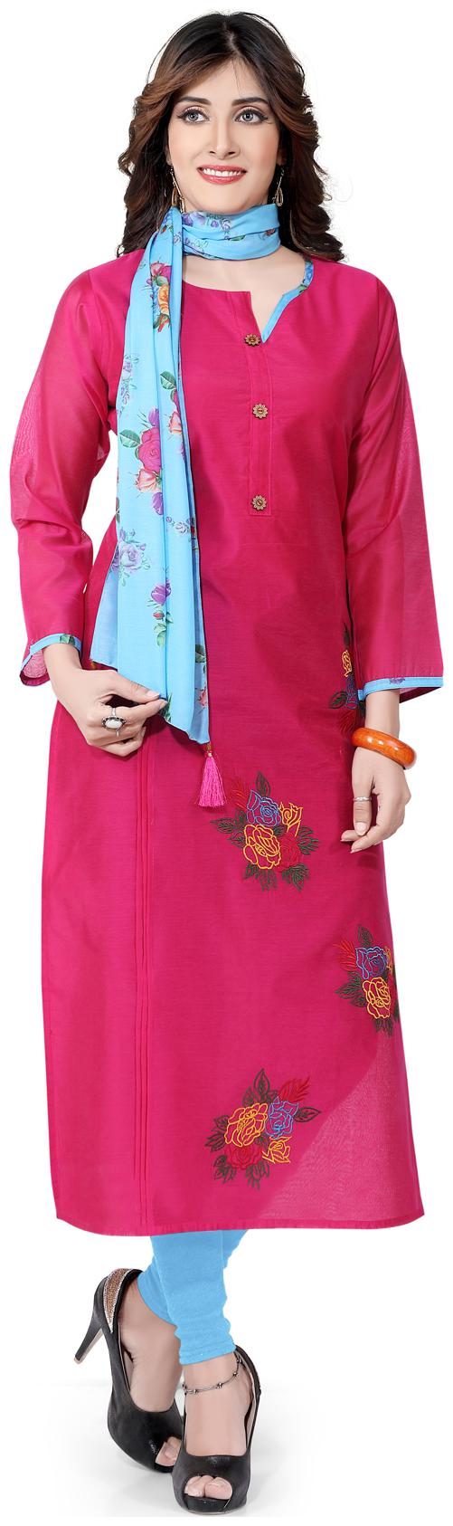 

South India Shopping Mall Women Pink Floral Straight Kurti