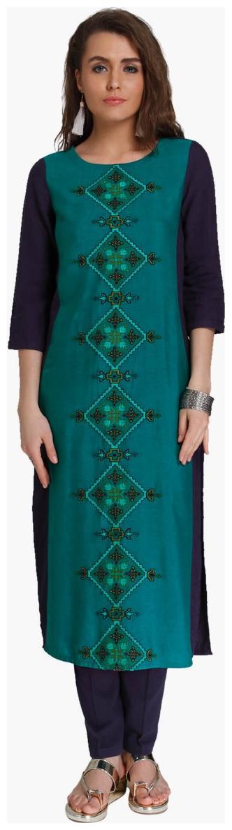 

NAARI Women Green Embroidered Straight Kurti