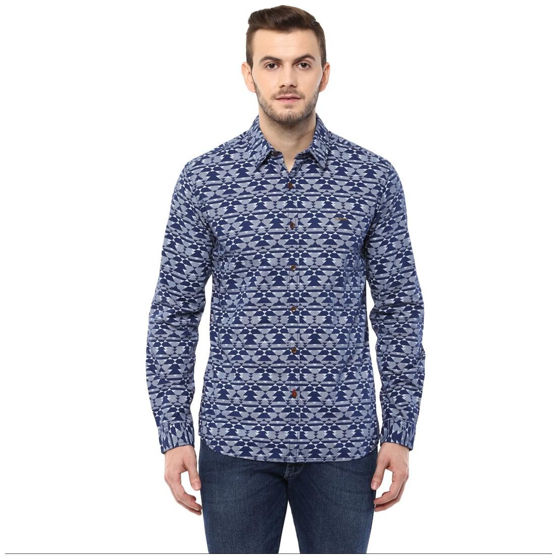 

Wrangler Men Blue Printed Regular Fit Casual Shirt