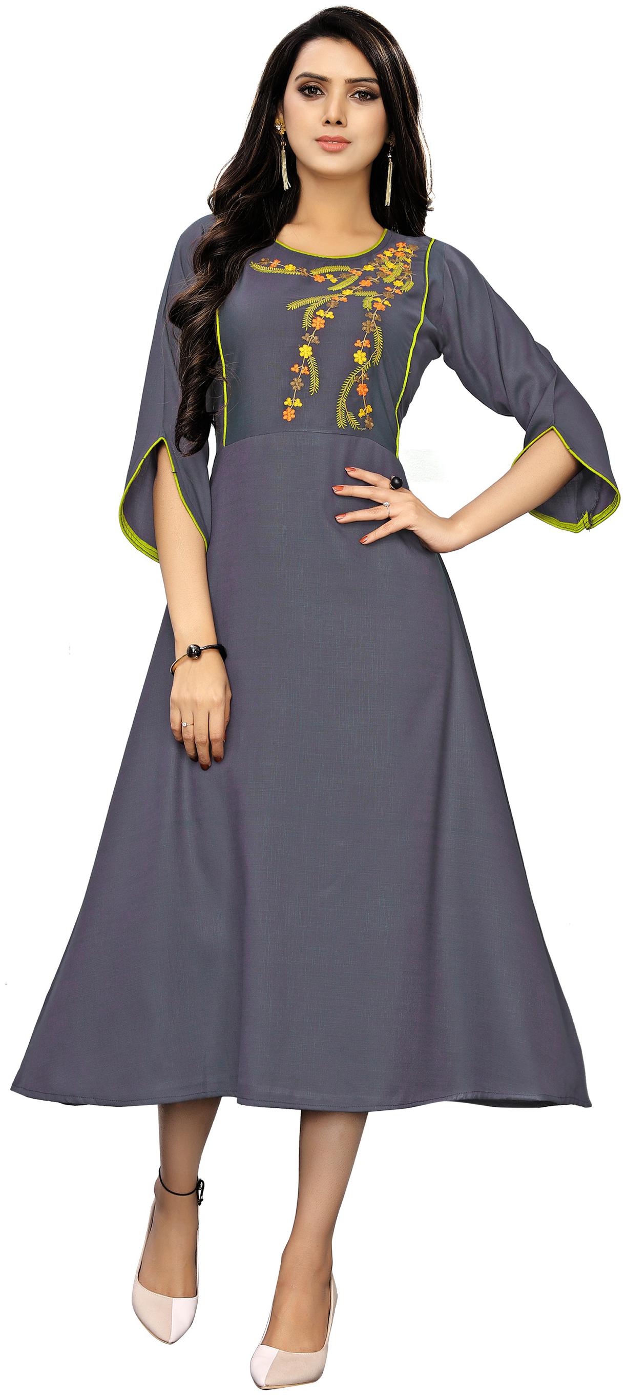 

MK Cotton Grey Embroidered Kurta Dress For Women