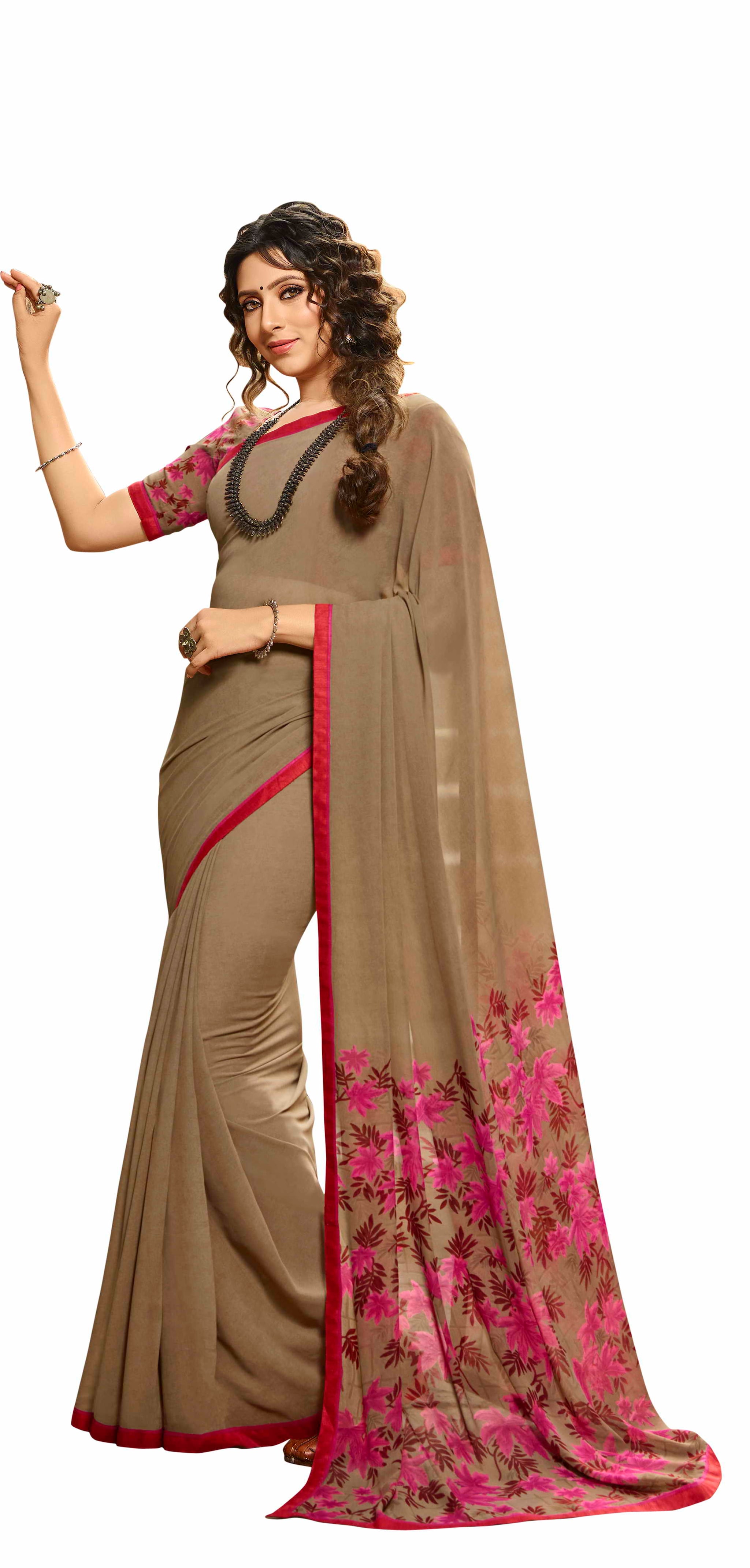

MK Faux Georgette Floral Beige Color Saree with Blouse