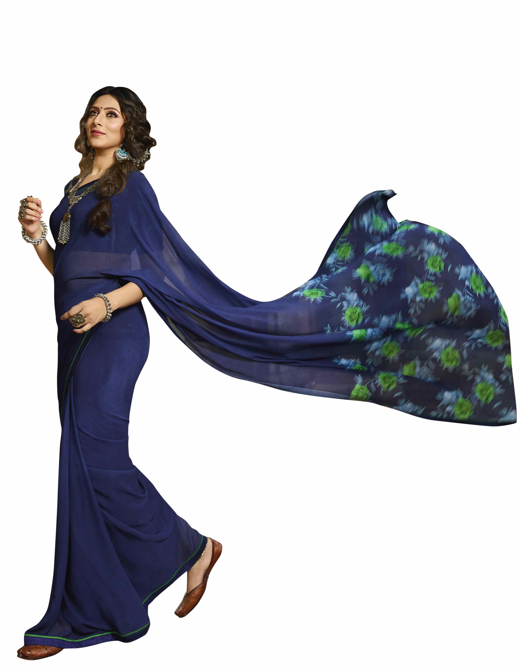 

MK Faux Georgette Floral Blue Color Saree with Blouse