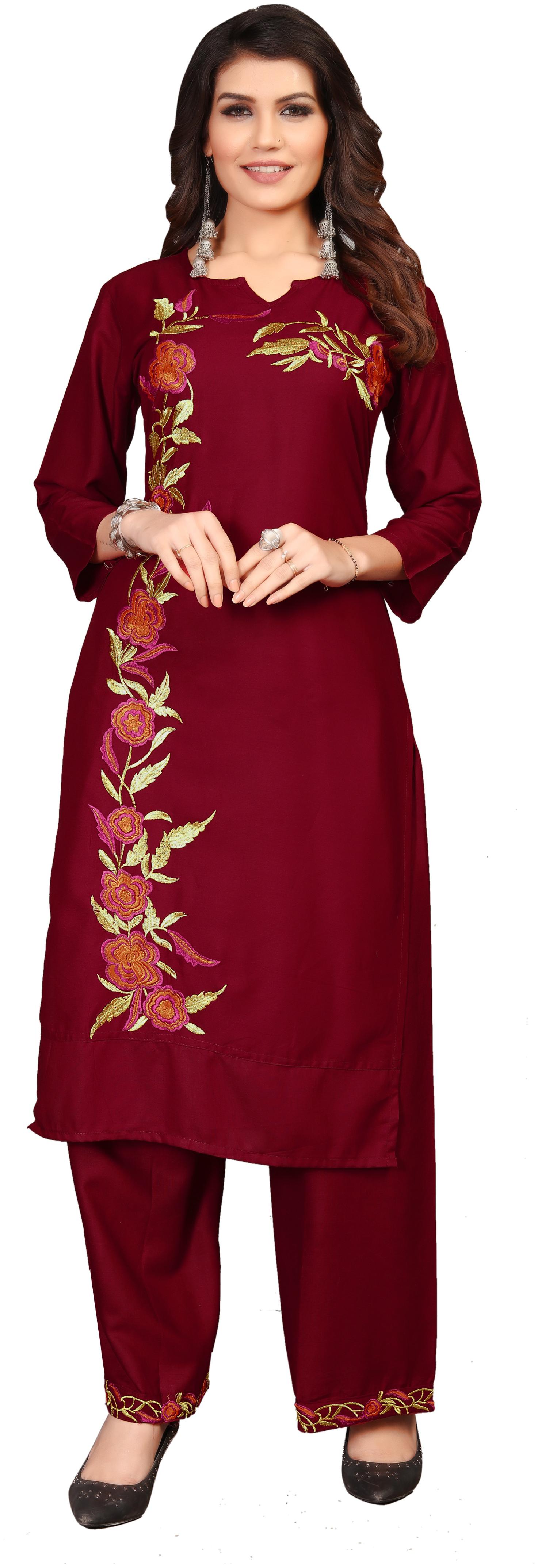 

MK Women Cotton Embroidered Regular Fit Kurti (Maroon)
