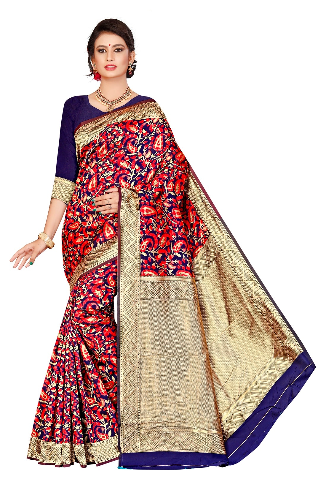 

MK Women Jacquard Floral Multi Designer Saree With Blouse