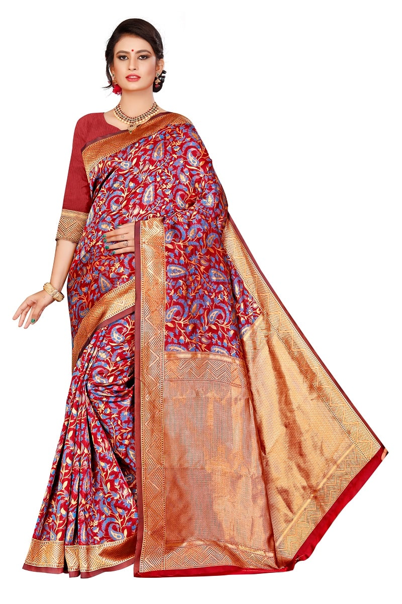 

MK Women Jacquard Floral Maroon Designer Saree With Blouse